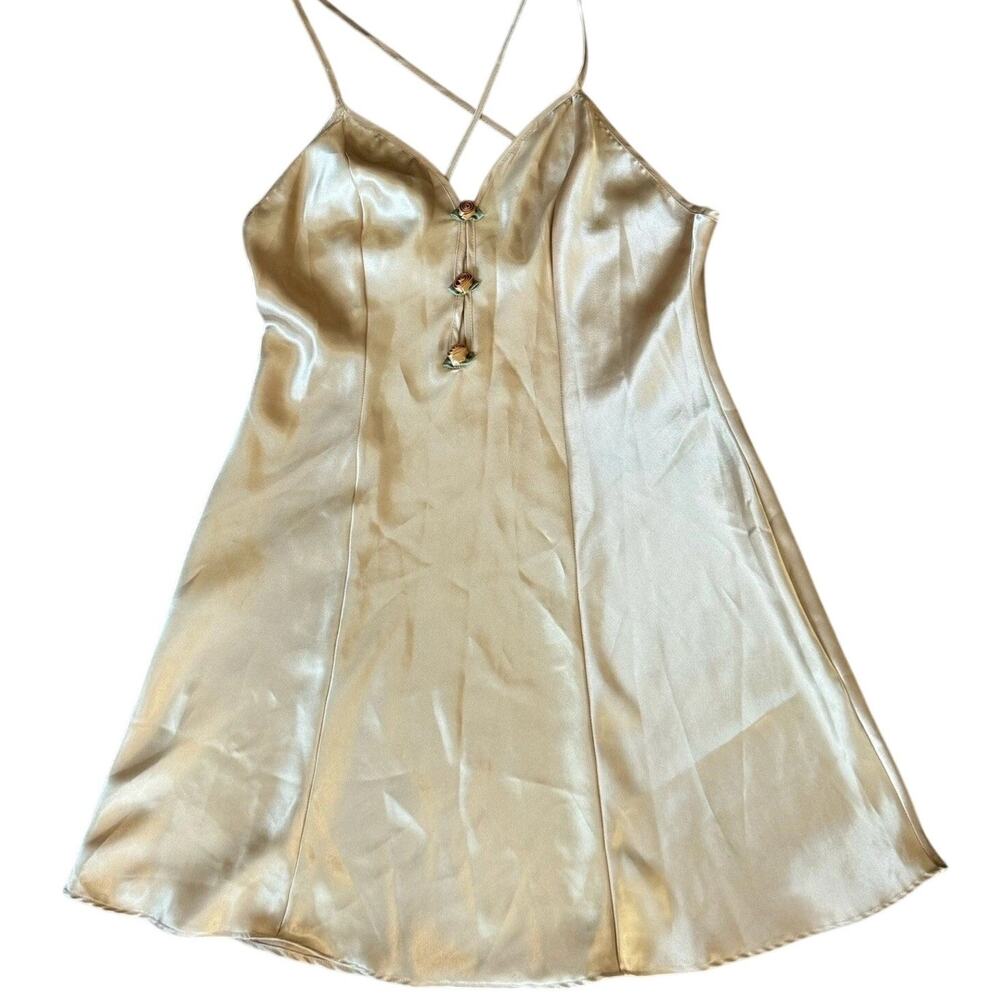 Cinema Etoile Satin Slip Dress Womens M Gold Champagne Spaghetti Strap